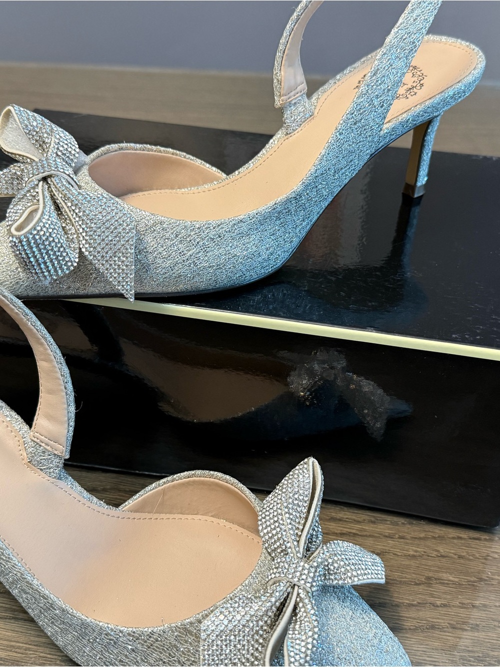 I. Miler Crystal Bow Slingback Heels in Silver size6